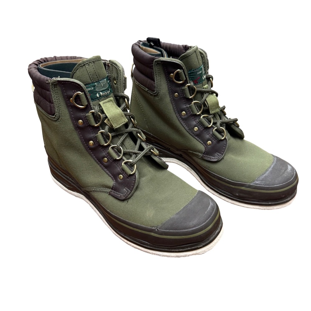 Orvis Fly Fishing Wading Boots Mens 11 Green Vintage Felt Bottom Sole Canvas Lug